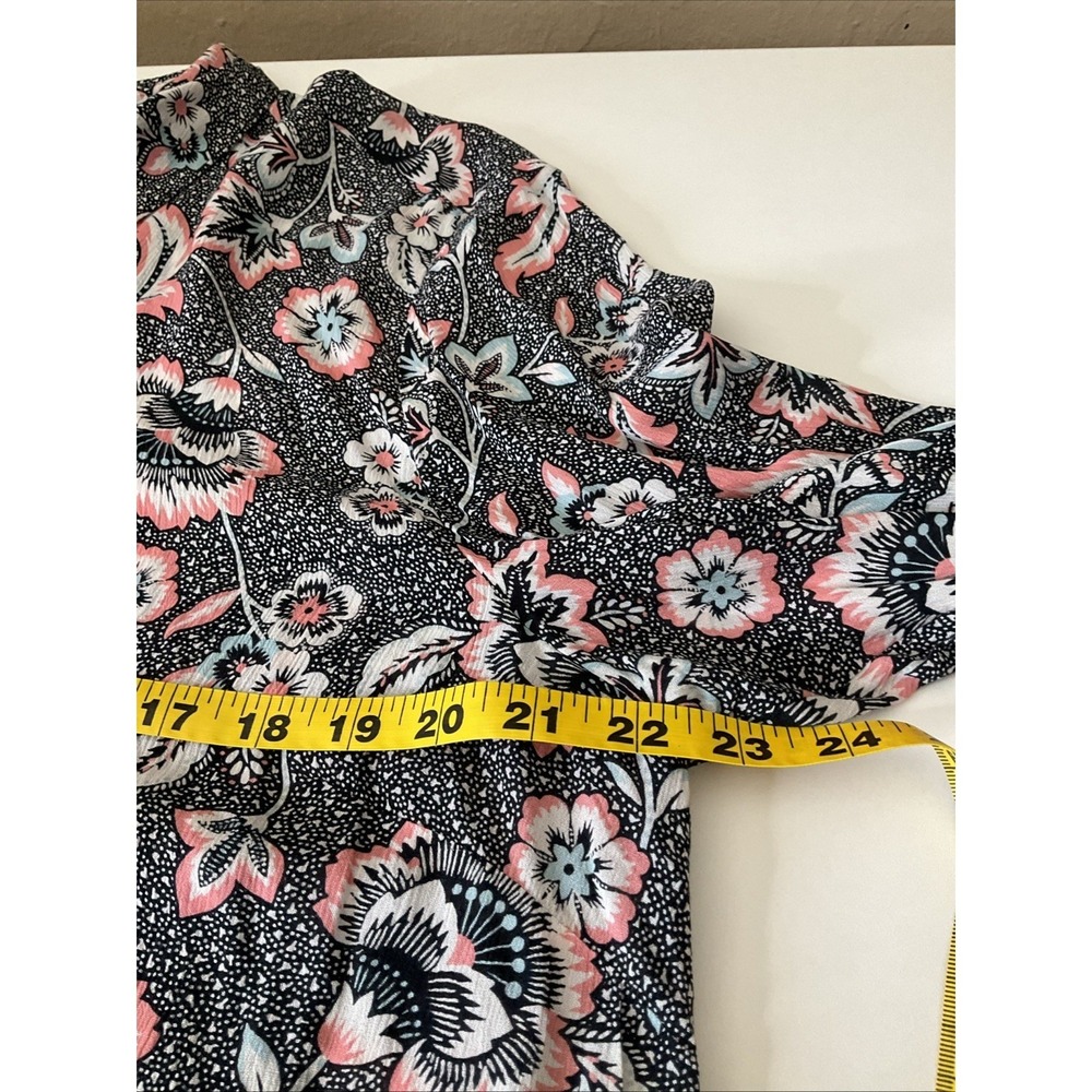 J. Jill Black Pink Floral Collared Button Up Long Sleeve Blouse Tunic‎ Top L - Picture 9 of 10